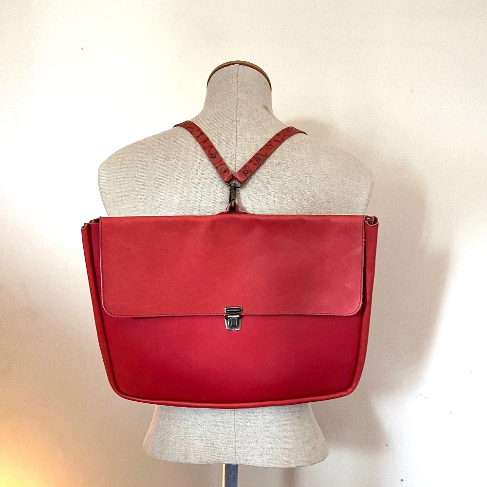 Red leather backpack attaché NWT
